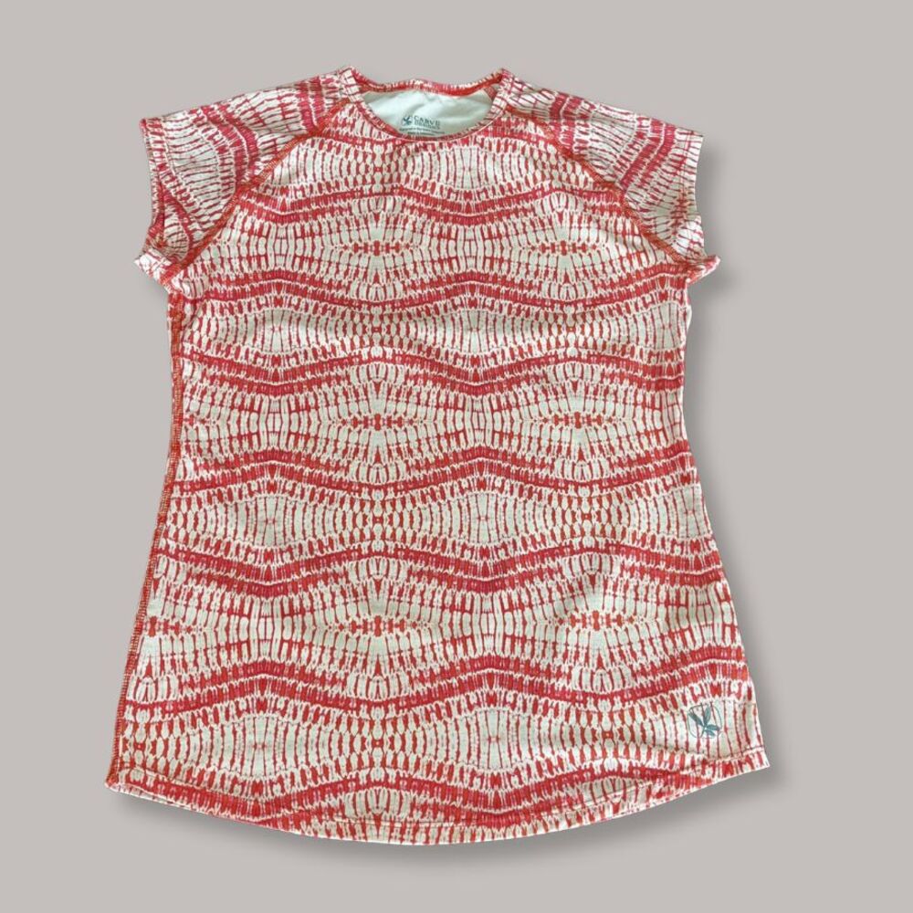 Carve Designs Stretch Jersey Short Sleeve Top Orange Ikat Print Women's Small